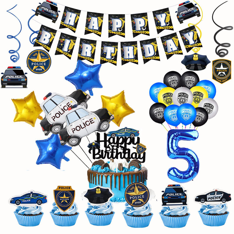 警察部門パーティーの装飾、番号バルーンセット、パトロール車、誕生日バナー、警察のテーマ、誕生日パーティー用品、32インチ
