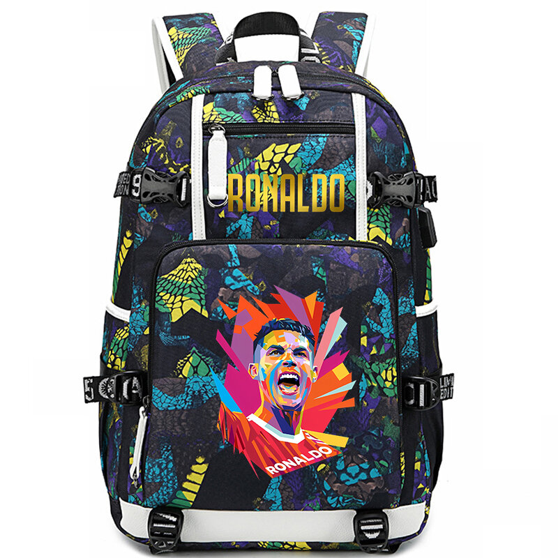 Sac d'école imprimé Ronaldo pour enfants, sac à dos pour étudiant, sac de voyage extérieur