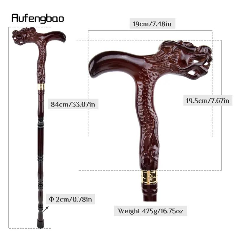Red Dragon Wooden Single Joint Fashion Walking Stick Decorative Cospaly Cane Halloween Mace Crutch  Wand Crosier 84cm