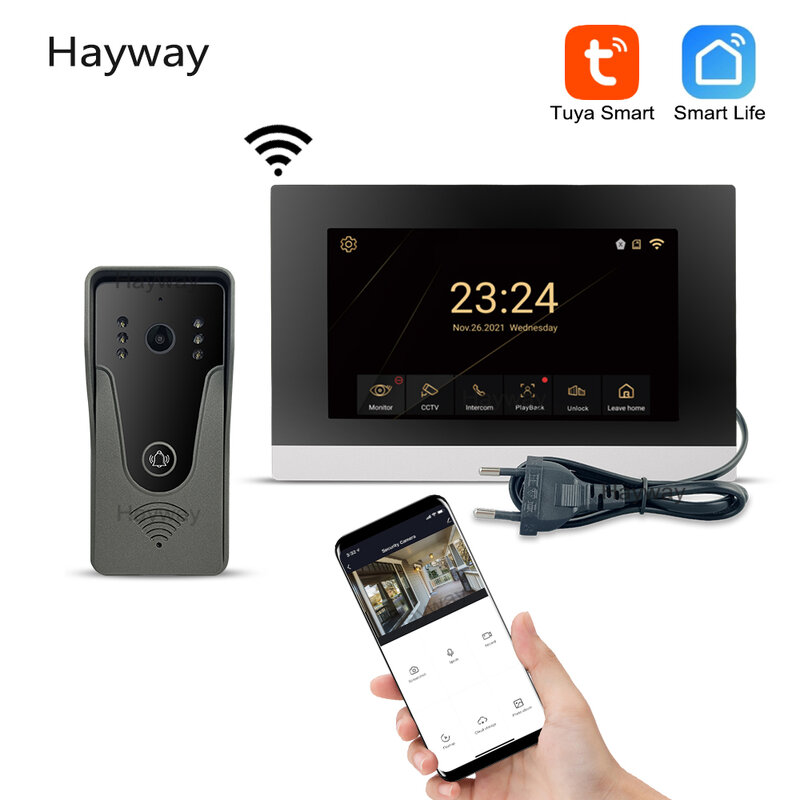 ホームワイヤレスWi-Fi用ビデオインターホンシステム,有線ドアベル,Tuyaアプリケーション,1080p