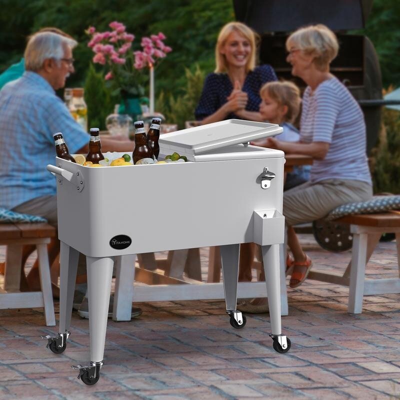 YITAHOME Cooler Cart with Bottle Opener Drainage, Portable Patio Cooler on Wheels, Outdoor Beverage Cart Ice Chest Cart