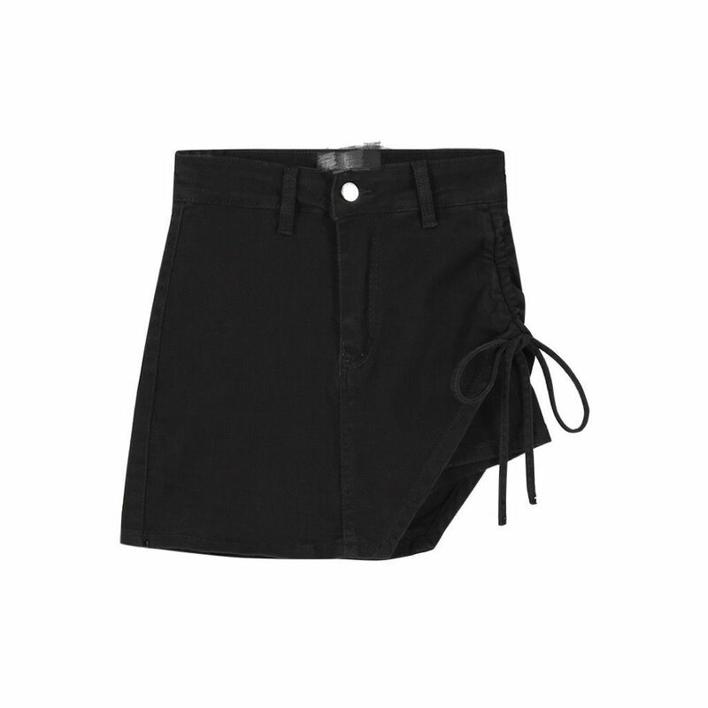 Design inspired high waisted denim short skirt, summer irregular solid color Korean style word wrapped hip skirt