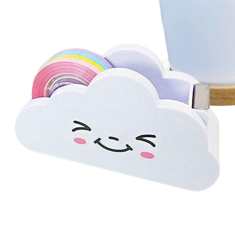 Dispensador de cinta con diseño de nube de escritorio, cortador de cinta delicado de dibujos animados decorativos con cinta de arcoíris para cerrar cajas, envolver regalos