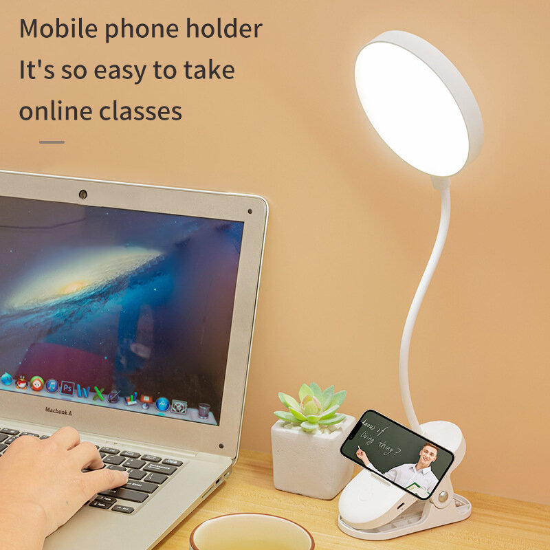 Lámpara de mesa recargable por USB con Clip, luz nocturna LED táctil con 3 modos de atenuación, protección ocular