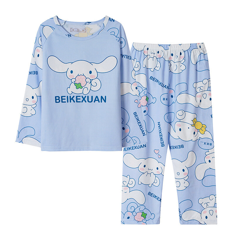 Conjuntos de pijamas de seda de leche para niños, ropa de dormir de Anime Kawaii Sanrioed, Cinnamoroll Kuromi, ropa de casa para niños y niñas, otoño 2024