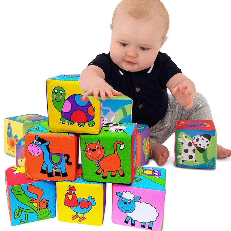 Blocchi morbidi sensoriali blocchi di tessuto per bambini abbinati a blocchi morbidi per bambini Montessori Baby Stacking Building blocks giocattoli sonagli
