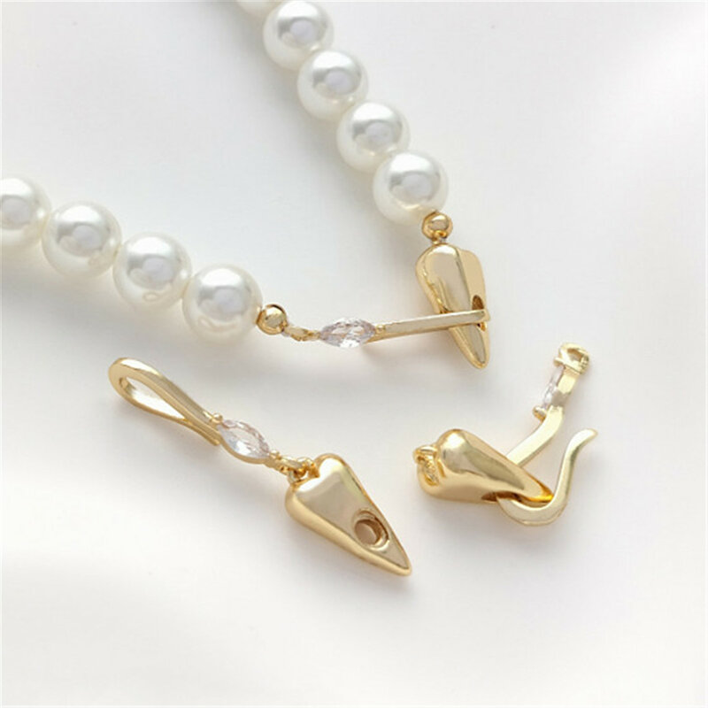 14K Gold Peach, Heart-shaped Fish Hook Buckle, Pearl Hook, OT Clasp, Bracelet Necklace Connection, Finishing DIY Jewelry Buckle