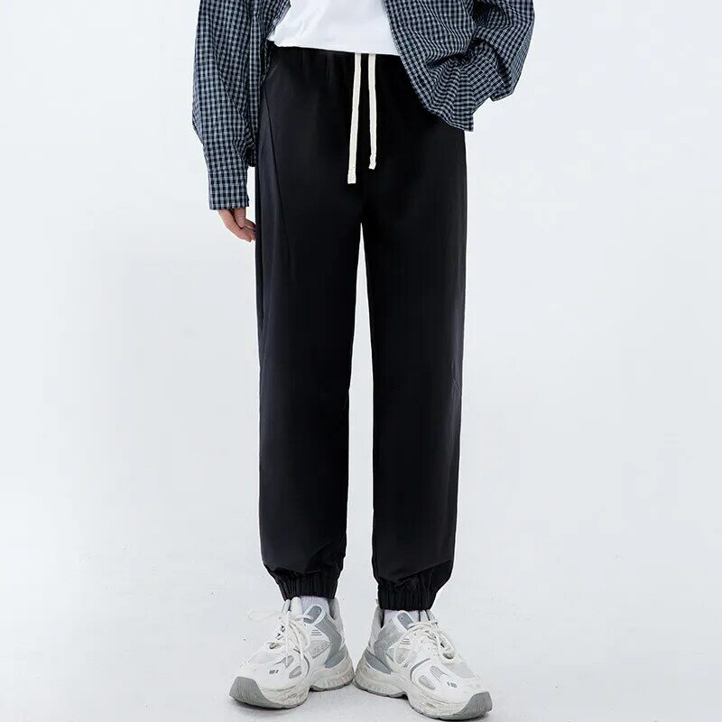 Nova moda elástica cintura confortável e versátil calças esportivas coreano primavera verão solto casual teenagers trousers 9 pontos