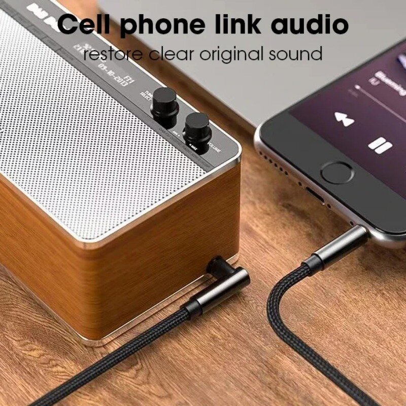 Kabel Audio Jack 3.5mm, kabel adaptor Headphone Mobil 90 derajat siku jantan ke jantan, kabel Aux untuk Samsung Xiaomi MP3/4 Video