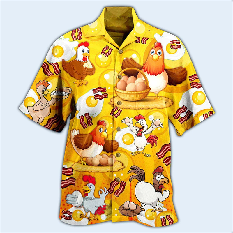 Camisas de frango com estampa 3D solta, top havaiano de praia, manga curta, moda legal, mais nova, verão