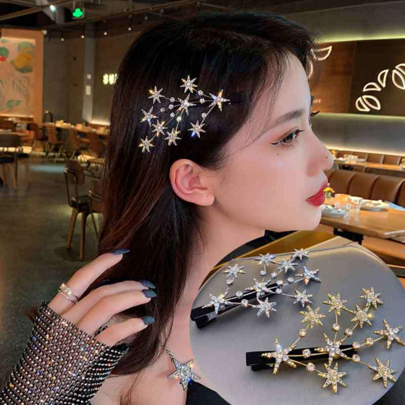 Pentagrama de strass grampo de cabelo para mulheres brilhante grampo de cabelo glitter clipe de cabelo coreano Duckbill Clips styling acessórios para meninas
