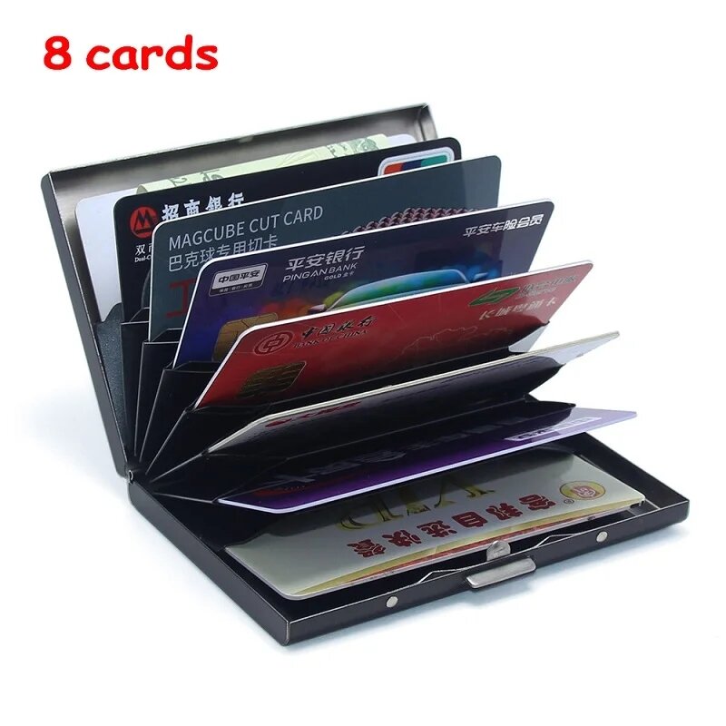 Tarjetero de acero inoxidable, bolsa de negocios Anti-Escaneo RFID para 6 tarjetas, 8 tarjetas, 10 tarjetas