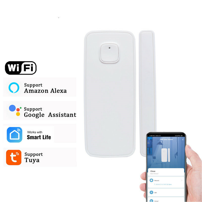 Датчик окон и дверей Tuya, Wi-Fi детектор с сигнализацией, совместим с Alexa Google Home