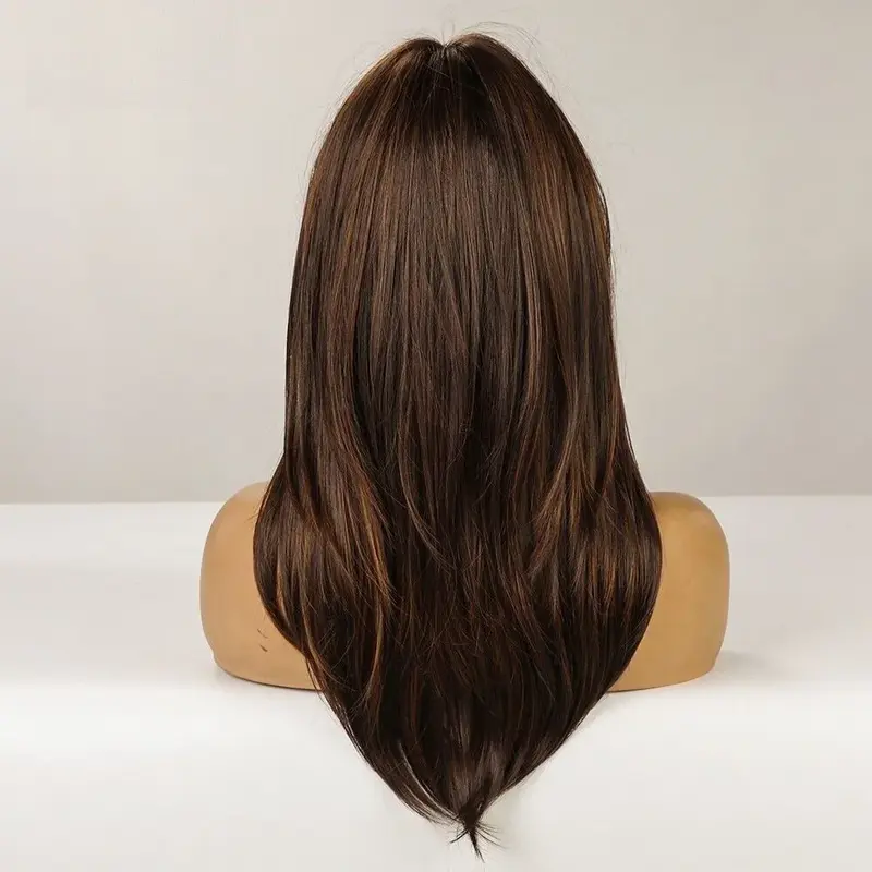 Длинные коричневые волнистые натуральные челки Lolita ежедневные термостойкие женские косплей синтетические парики