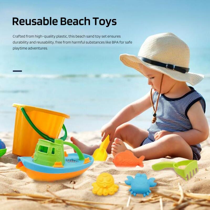 مجموعة ألعاب رمال الشاطئ للأطفال الصغار والأولاد ، ألعاب شاطئ متينة للأطفال ، مجرفة شاطئ متينة مع قارب ، 7 صبيان