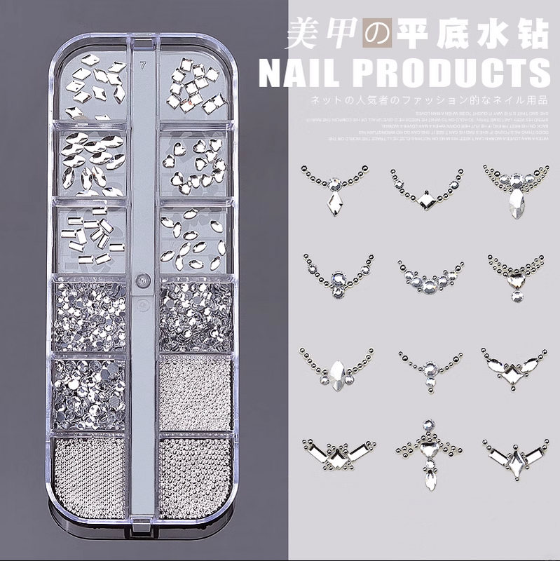 1 Box Nagel Charme Strass Kaviar Perlen Silber klar alle Farbe Kristall flachen Boden gemischte Form DIY Maniküre Kunst 3d Dekoration