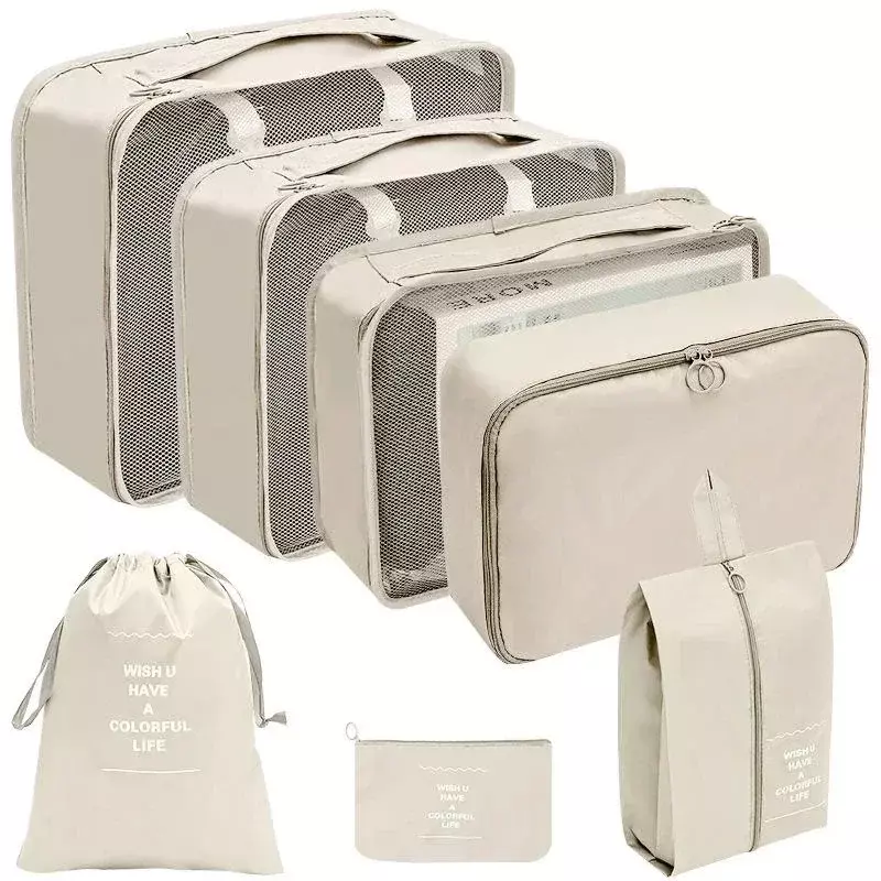 Set tas penyimpanan Organizer perjalanan, 7/10 buah tas Set kubus kemasan koper pakaian koper portabel kantong sepatu lipat