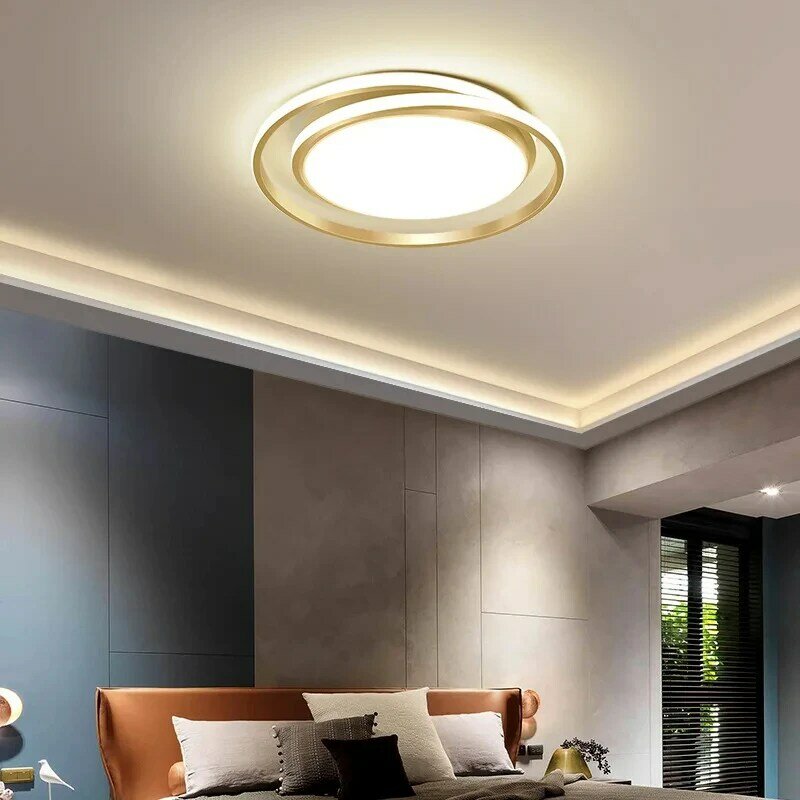 モダンな円形LEDシーリングライト,家庭用,寝室,リビングルーム,キッチン,書斎,装飾用,金色と黒
