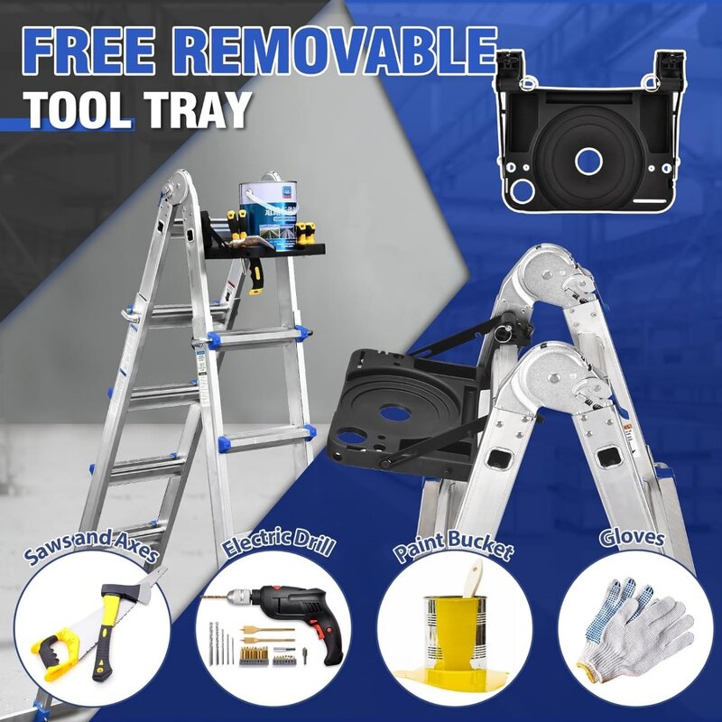 A Frame 5 Step Extension Ladder, 19 Ft Multi Position Ladder with Removable and Stabilizer Bar 330 Lbs 19 Ft/21FT/optional