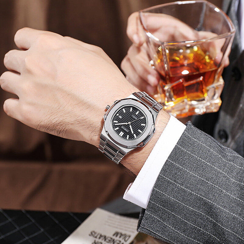 Luxury Men's Watches Original Quartz Watch Waterproof Luminous Business Stainless Steel Quartz Wristwatch Calendar Relojes Gifts