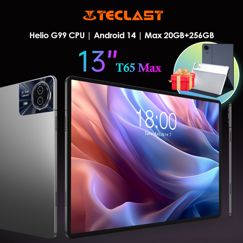 Teclast t65max 13 inch 256 tablet android 14 tableta g99 8-core max 20gb ram 10000 gb rom 4g netzwerk gps 3,5 mah mm buchse