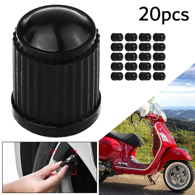 20 Pcs Car Tire Tyre Valve Cap Dome Shape Dust Valve Plastic Black Stem Valve Cap Fit For Cars Motorcycles Bike Wheel Parts