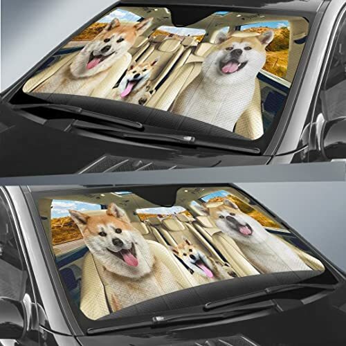 Japanse Akita Auto Windscherm Zonnescherm Grappige Hond Voorruit Zonnescherm Opvouwbare Akita Zonneschermen Voor Auto Suv Truck Warmte Insulati
