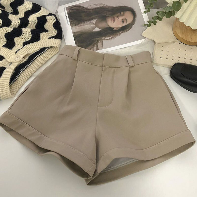 Elatsc-pantalones cortos de cintura alta para mujer, Shorts sencillos de pierna ancha, holgados e informales, Color sólido, novedad de verano