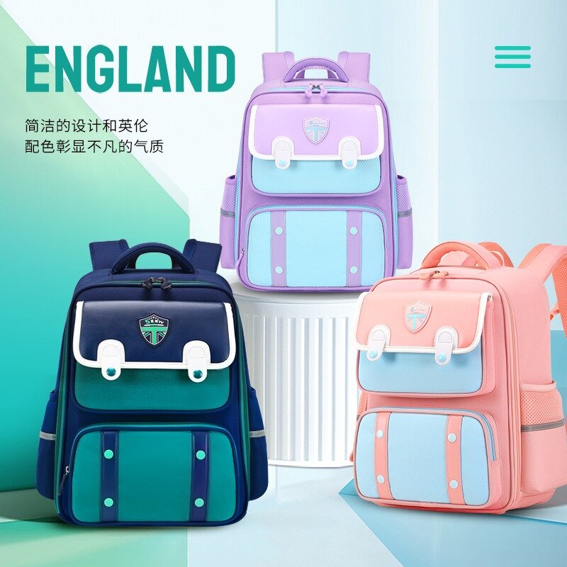 Рюкзак для начальной школы в английском стиле, вместительный водонепроницаемый рюкзак из ткани «Оксфорд» для защиты позвоночника, Детские рюкзаки, сумки для книг