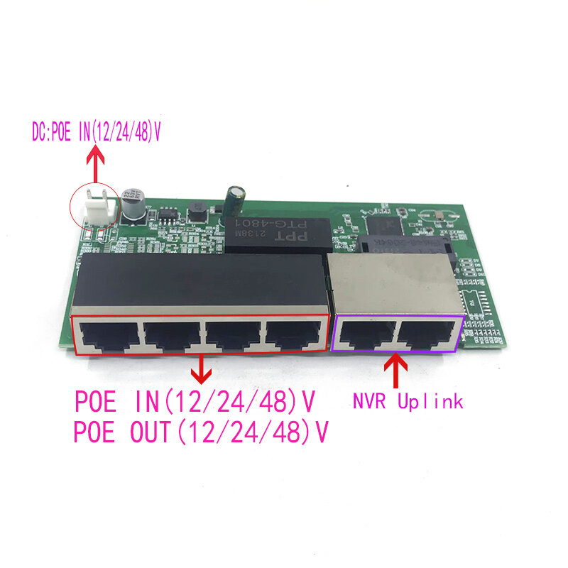 POE12V-24V-48V POE12V/24V/48V POE OUT12V/24V/48V przełącznik poe 100 mb/s POE poort;100 mb/s UP Link poort; poe zasilany przełącznik NVR