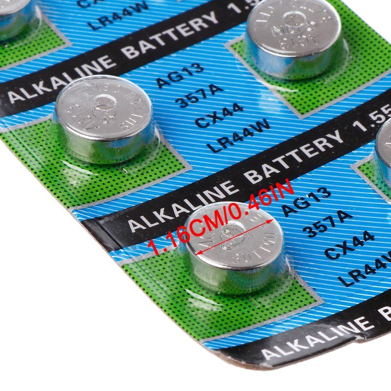 Pilas de botón para relojes, paquete de 10 baterías AG13, A76, LR44, 357A, S76E, LR44, 1,5 V