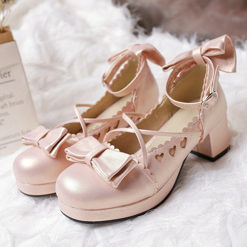 Girls High Heels Women Pumps Japan Children's Mary Jane School Shoes Wedding Party Shoes Bowknot Princess Lolita Shoes 30-43