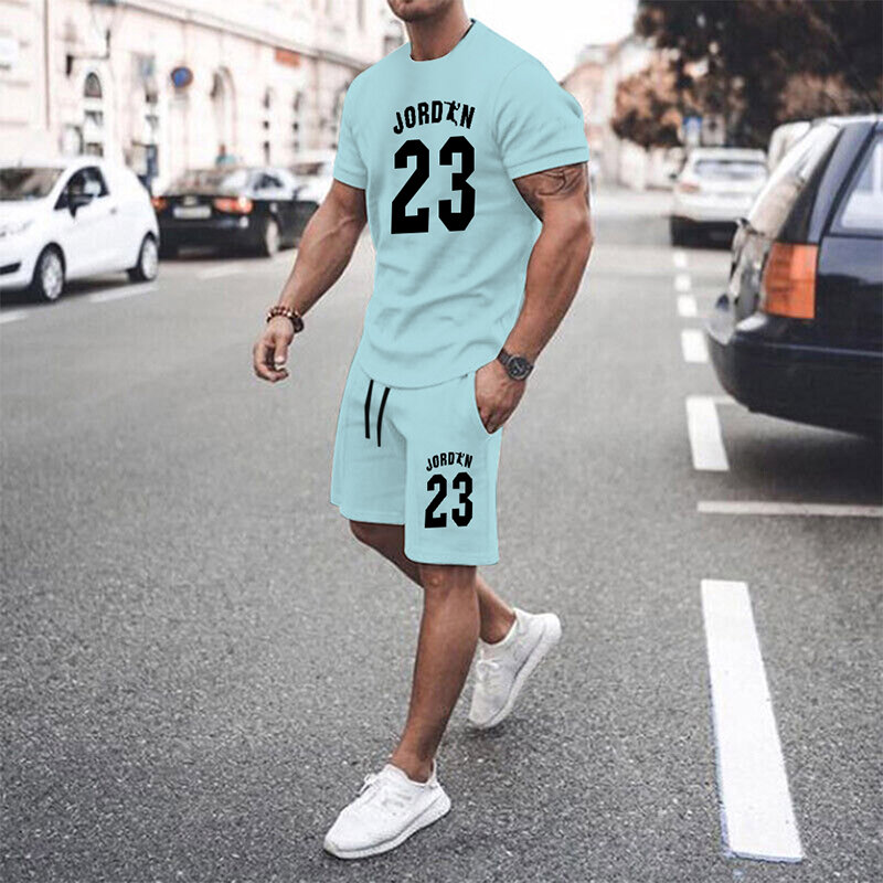Yellow Men's Summer Mesh Hip-Hop Basketball T-Shirt 23 Printed Men Suits Leisure Sportswear Streetwear Shorts + Tops 2-Piece Set