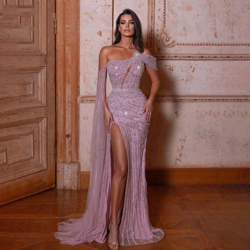 Przepiękna damskie suknie wieczorowe elegancka syrenka seksowna strona dzielona księżniczka formalne suknie balowe koronka bez rękawów 2024 Vestidos Noche