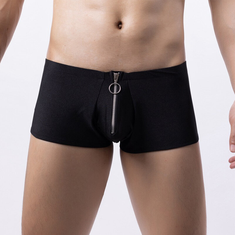 กางเกงในบ็อกเซอร์ชายมีซิปรูดเซ็กซี่กางเกงในกางเกงยืดหยุ่นเรียบกางเกงในบ็อกเซอร์ bulge POUCH นูนเนื้อนุ่มสบาย