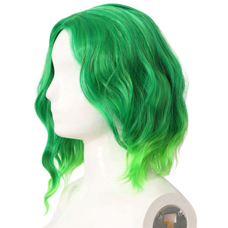 Peruca curta encaracolada para mulheres, gradiente verde, fluorescente com meio partido, peruca para performance de cosparty