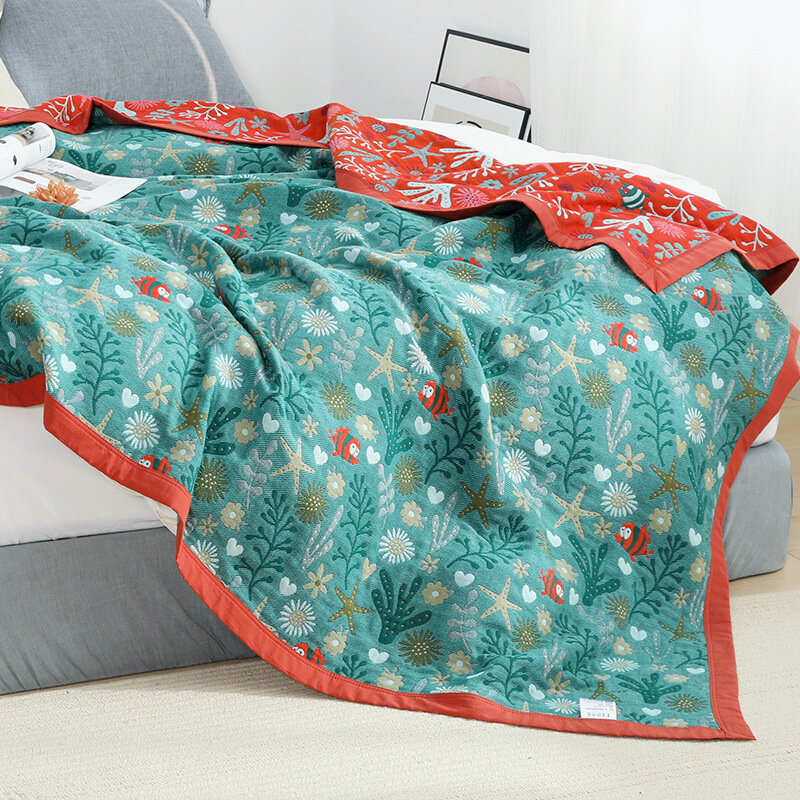 Tekstil City Ins pola Dunia Laut selimut kasa katun murni selimut tidur siang seprai sejuk dan nyaman 230cm x 250cm