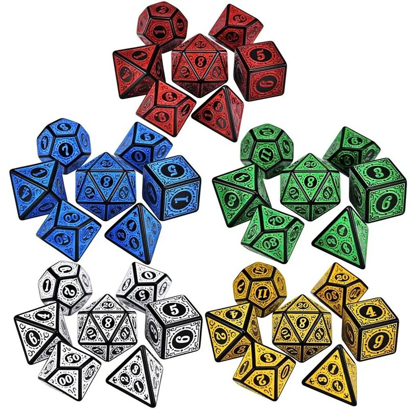 D4 D6 D8 D10 7-Die Polyhedral Glitter Dice Set Game Accessory Iidescent
