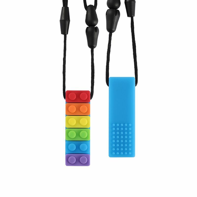 Collar masticable de ladrillo arcoíris para bebé, mordedor de silicona para autismo, juguetes sensoriales, 5 colores, extremadamente duradero, seguro de usar, envío directo