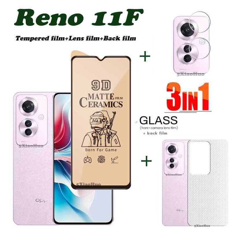 Film de verre anti-espion 3 en 1 pour Reno 11F, protection d'écran + film d'objectif + film arrière