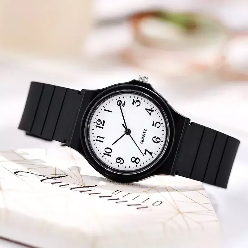 Relógio de pulso de silicone preto infantil, relógios de pulso pequenos e macios para meninos e meninas adolescentes, relógios unisex para crianças
