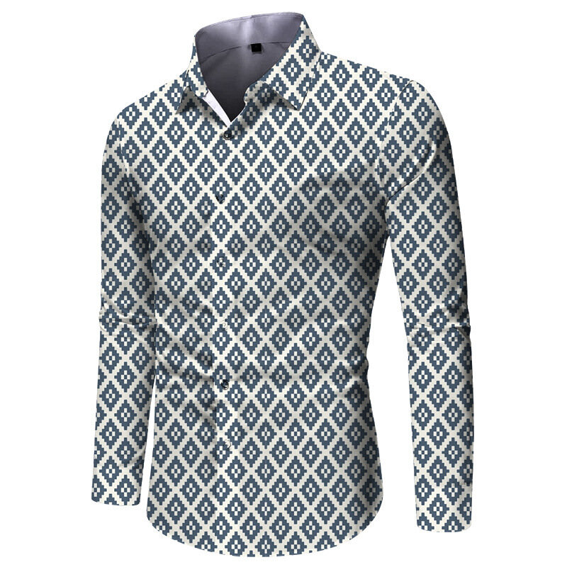 Гавайская Новая мужская рубашка, объемная рубашка с длинным рукавом и цветочным рисунком, женская летняя одежда большого размера, блузка на пуговицах 2024, 4XL