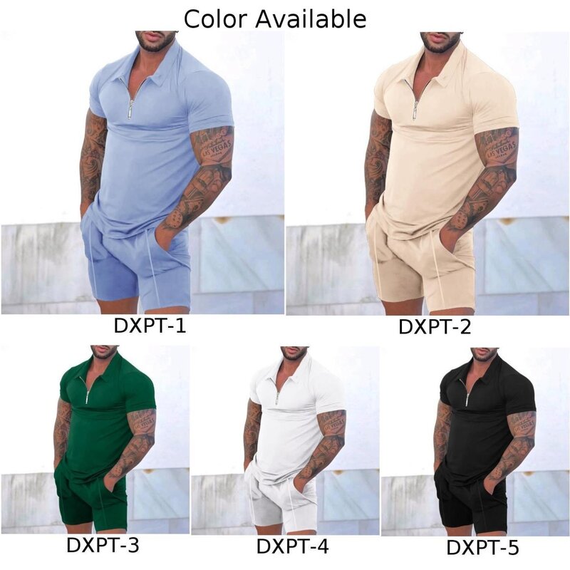 Spodenki Męskie Spodnie 2 sztuk/zestaw Druk 3D Poliester Krótki rękaw Lekko rozciągliwy Jednolity kolor Letni dres Codzienny
