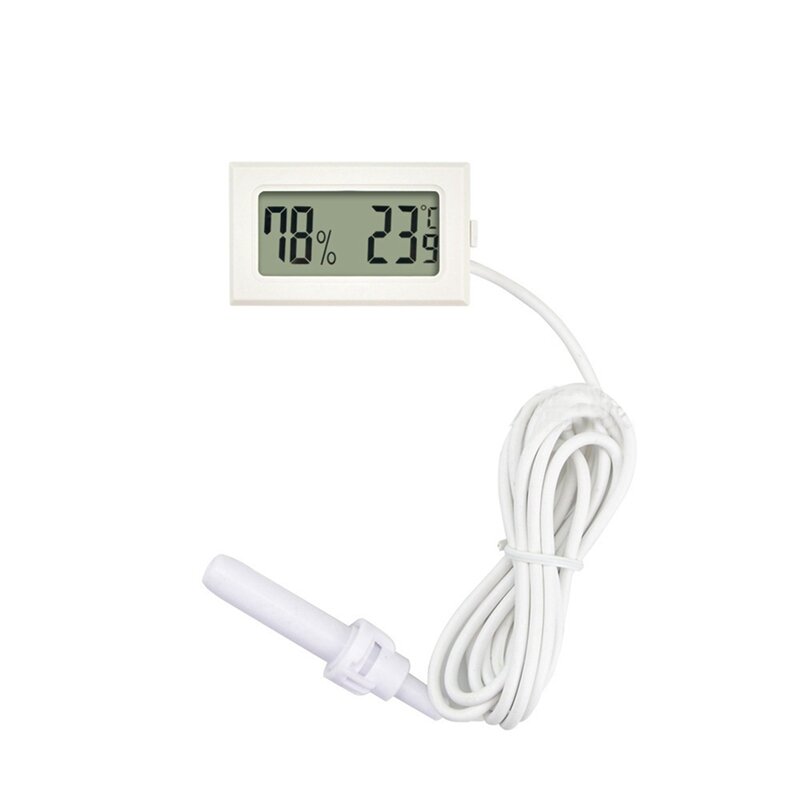 1 dc1.5 V tertanam tampilan Digital elektronik kotak hewan peliharaan Fahrenheit higrometer dengan 1.5 Meter Probe -50-60 Celcius putih
