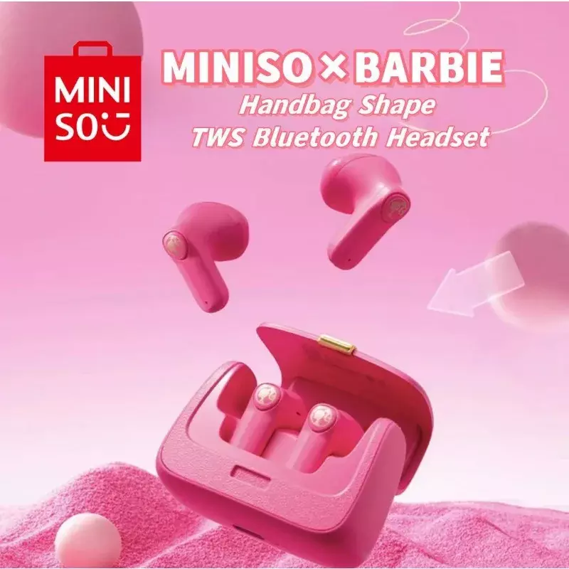 Cuffie Bluetooth originali MINISO serie Barbie TWS rosa Cute Creative Handbag Shape tappi per le orecchie in-Ear regalo di festa per ragazze