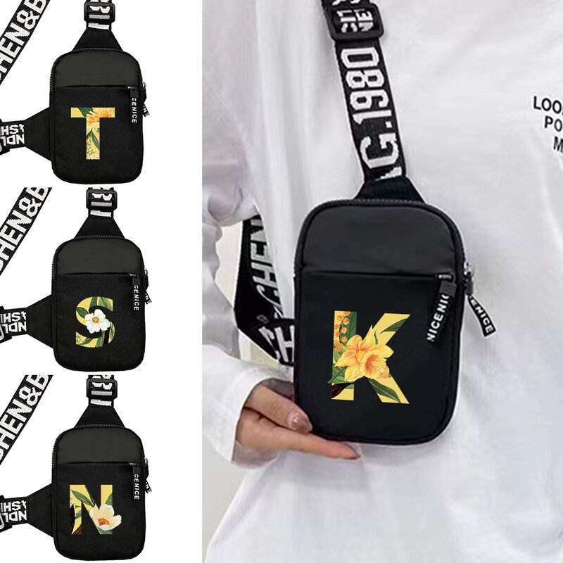 Мужская спортивная нагрудная сумка для фитнеса, йоги, мини-нагрудная сумка, кошелек, сумка через плечо для улицы, с цветочным принтом, с названием от A до Z