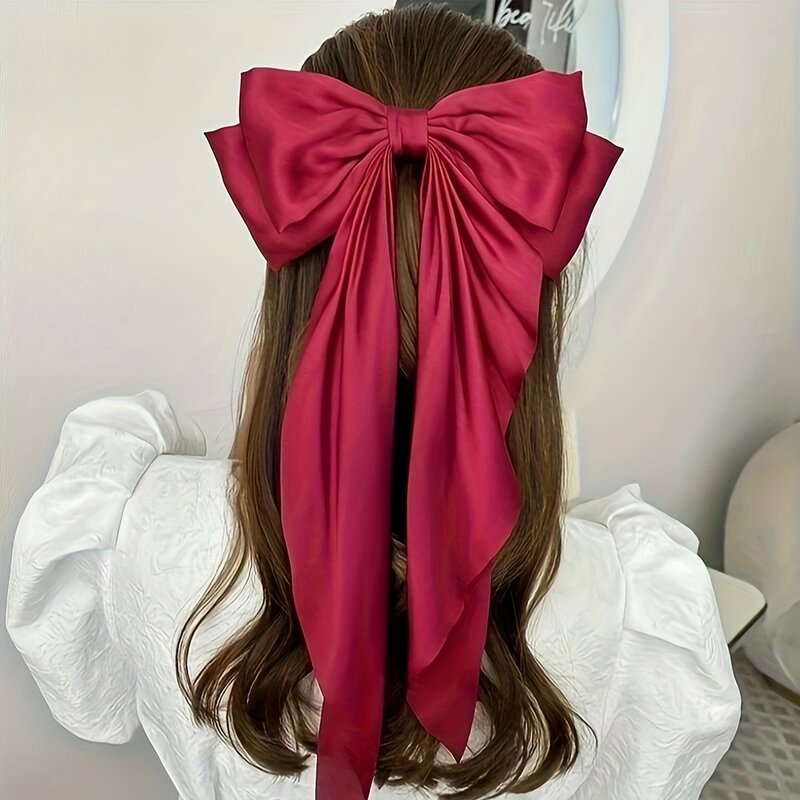 Solid Color Satin Ribbon Big Bows Hairpin Spring Clips Hair Accessories for Women Girls Trendy Korean Summer Headwear 2023