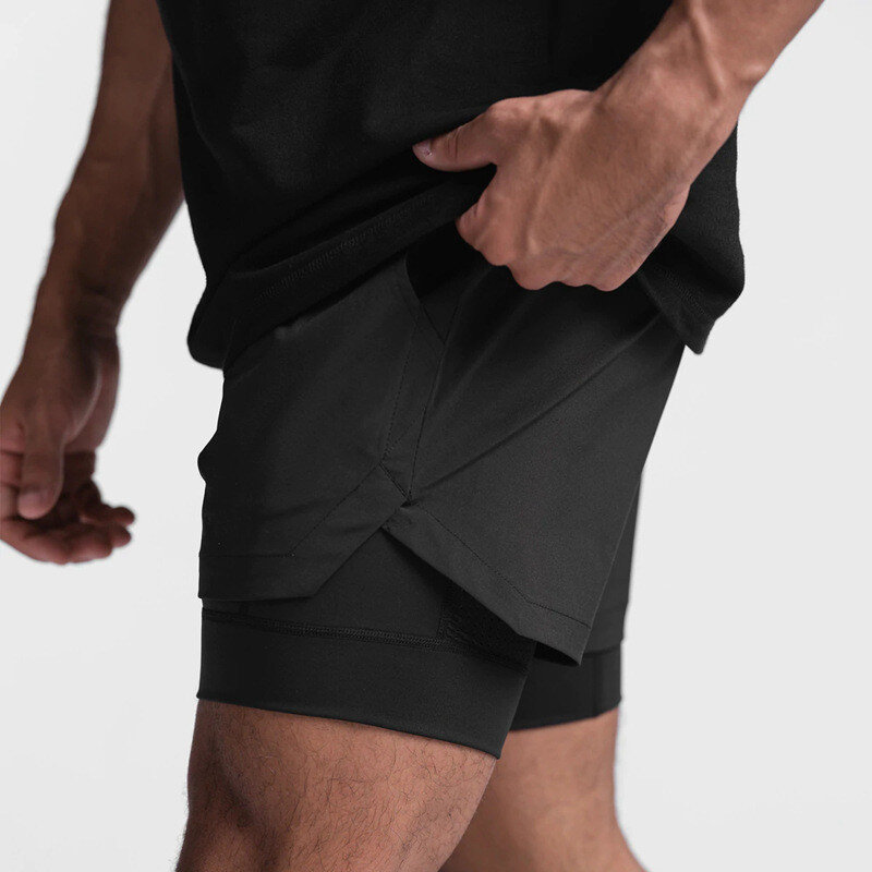 Novo calções de desporto 2 em 1 correndo shorts masculinos dupla camada respirável fitness musculação formação curto jogging