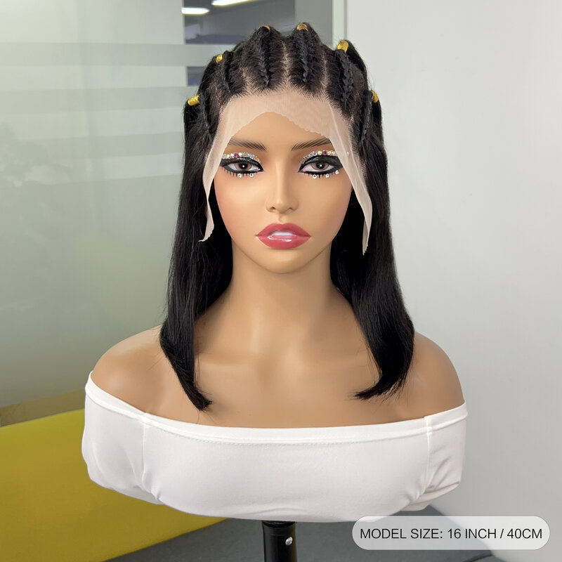 Прямые человеческие волосы боб с косами для женщин 10-18 дюймов 13x4, фронтальные натуральные черные бразильские волосы Remy, парик