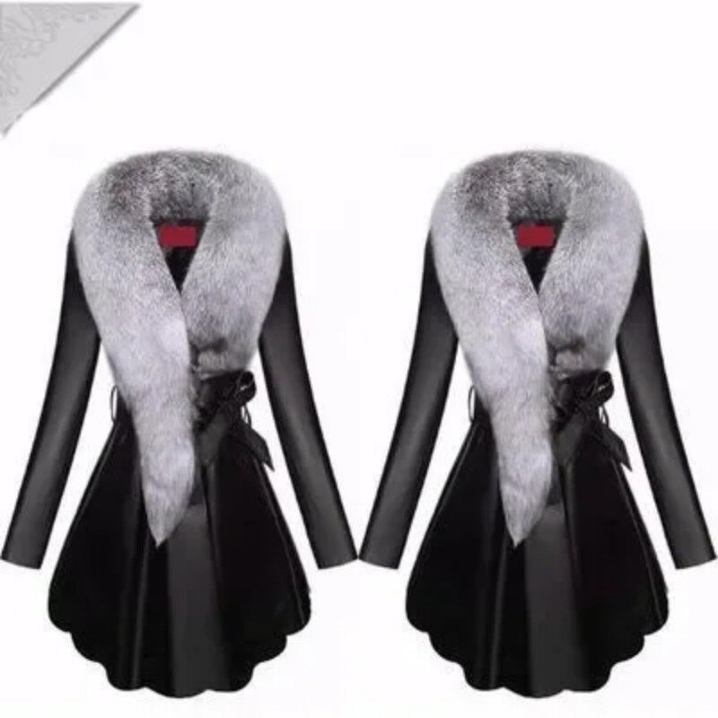 Fashion Faux Fur Coat Women Winter Female Sheepskin Coats Pure Color  Fox  Collars Snap Fastener s2024 New E95